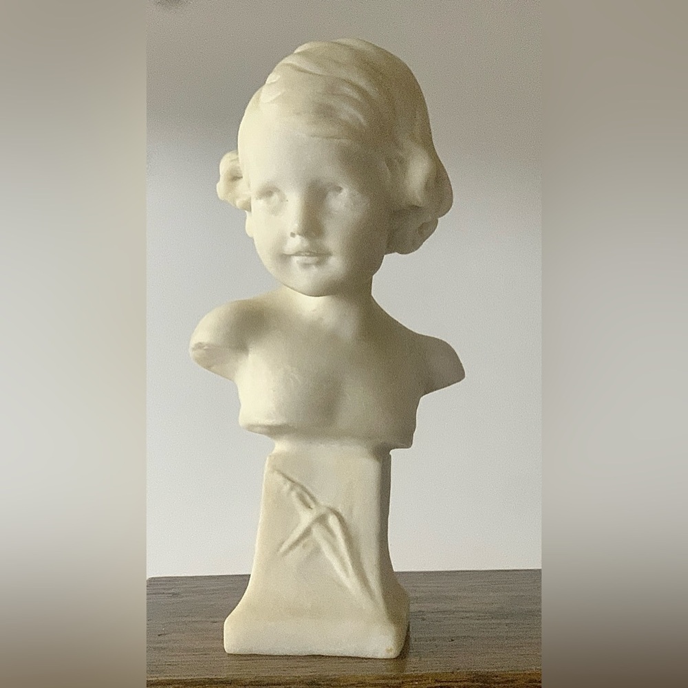 19th Century Antique Hand Carved Solid Alum Young Girl Female Bust Statuette